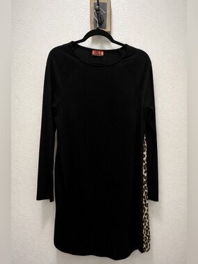 Black Leopard Print Dress Chic Animal Print Long Sleeve Size M